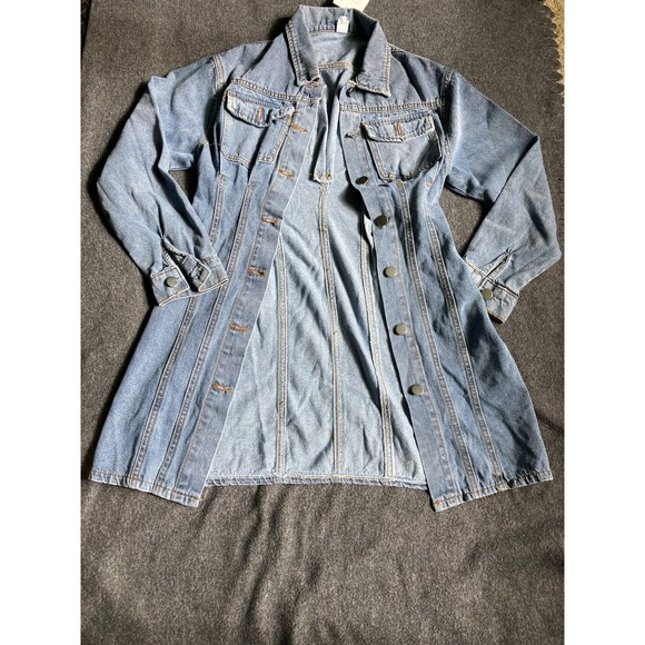 Blue Denim Mini Dress – A-Line Cut, Retro Turn-Down Collar, Slim Fit, NWT xxs - Picture 5 of 9